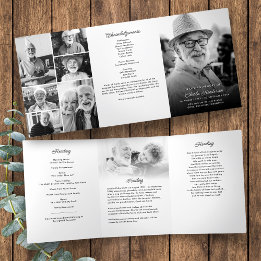 Modern Script 8-Photo Funeral/Memorial Tri-Fold Program