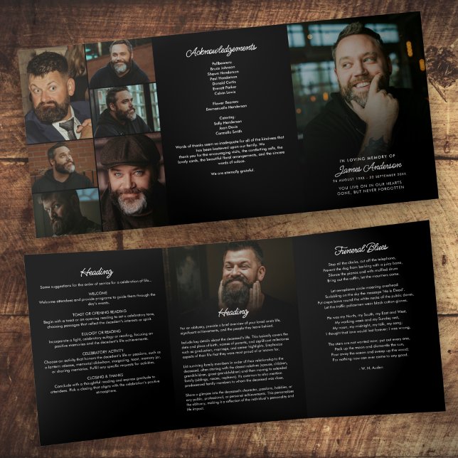 Modern Script 8-Photo Funeral/Memorial Tri-Fold Program (Creator Uploaded)