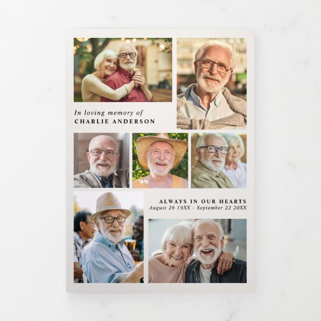 Modern Script 8-Photo Funeral/Memorial Tri-Fold Program (Cover)