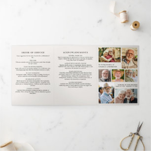 Modern Script 8-Photo Funeral/Memorial Tri-Fold Program