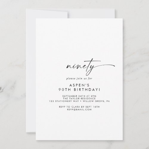 Modern Script 90th Birthday Party Invitation