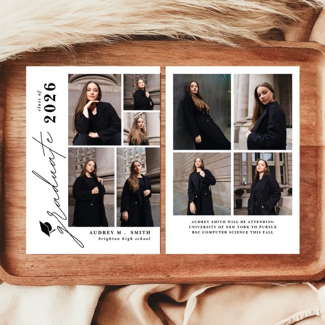 Modern Script 9 Photos Graduation Announcement (Creator Uploaded)