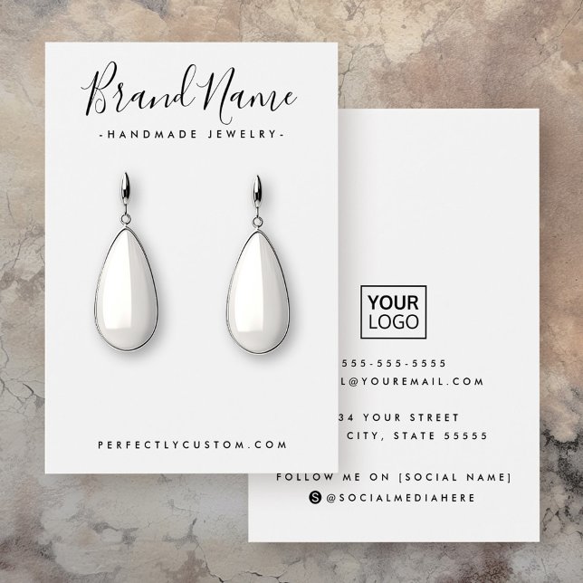 Modern script add logo white earring display card (Modern script add logo white earring display card)