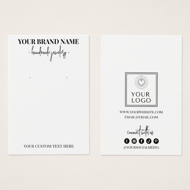 Modern Script Add Logo White Earring Display Cards (Front & Back)
