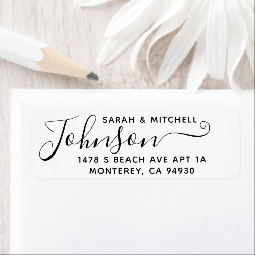 Modern script address for families and wedding label