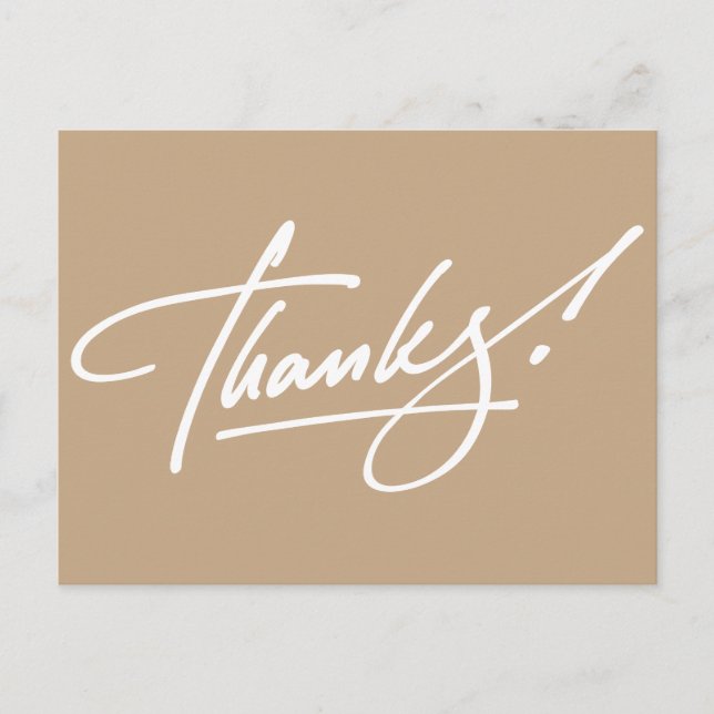 Modern Script Almond Brown Thank You Card (Front)