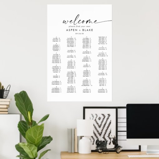 Modern Script Alphabetical Seating Chart | Zazzle