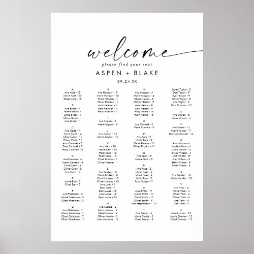 Modern Script Alphabetical Seating Chart