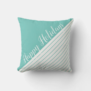 Modern Script and Stripes Christmas Holiday Throw Pillow