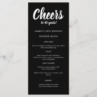 Modern Script Any Year 30th Birthday Party Menu