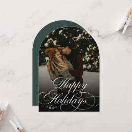 Modern Script & Arch 1 Photo Green Christmas Card
