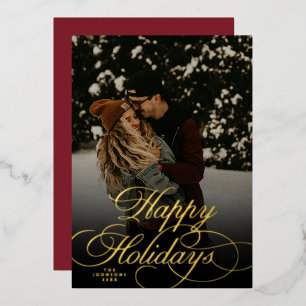 Modern Script & Arch 1 Photo Red Christmas Card