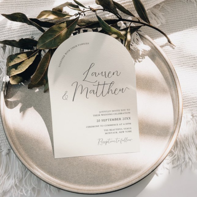 Modern Script Arch Ecru Wedding Invitation (Creator Uploaded)