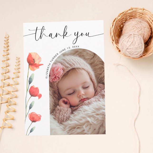 Modern Script Arch Frame Flowery Letterpress Thank You Card (Creator Uploaded)