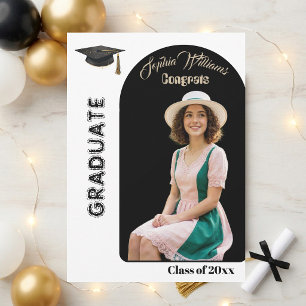 Modern Script Arch Photo Graduation Minimal Black Invitation