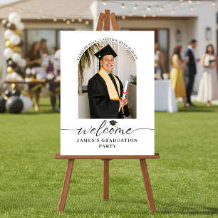 Modern Script Arch Photo Graduation Welcome Sign