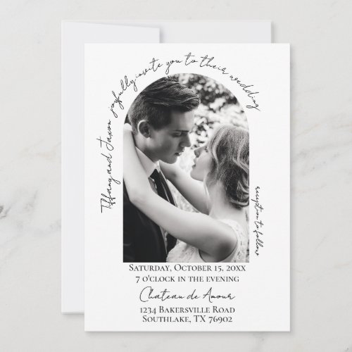 Modern Script Arch Photo Wedding Invitation