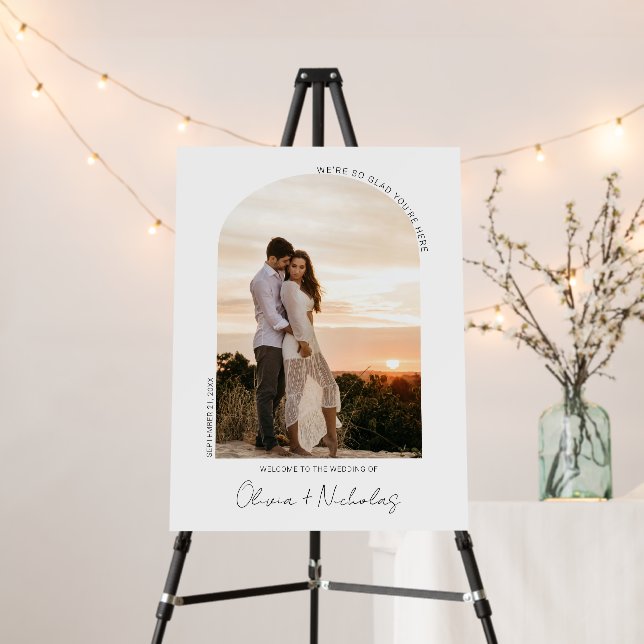 Modern Script Arched Frame Photo Wedding Welcome F Foam Board (In Situ (Stand))