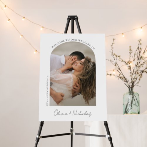 Modern Script Arched Frame Photo Wedding Welcome Foam Board