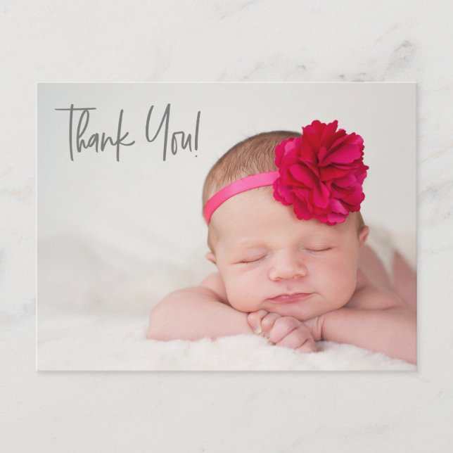 Modern script baby Boy Photo baby shower Postcard (Front)