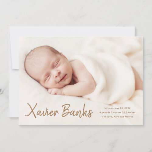 Modern Script Baby Photo Birth Announcement