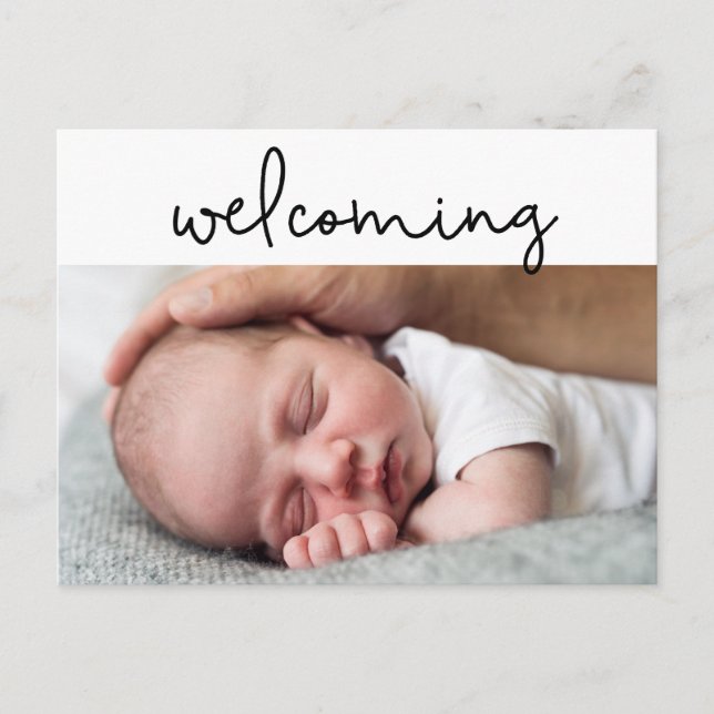 Modern Script Baby Photo Birth Announcement Card (Front)