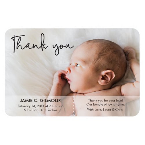 Modern Script Baby Photo Thank You Magnet