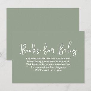 Modern Script Baby shower Book Request Sage Green Enclosure Card