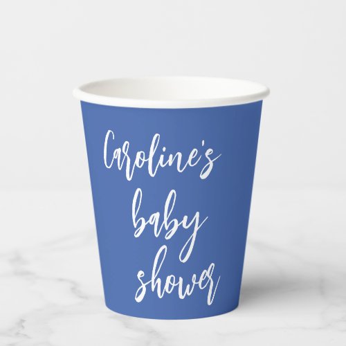 Modern Script Baby Shower Custom French Blue Paper Cups