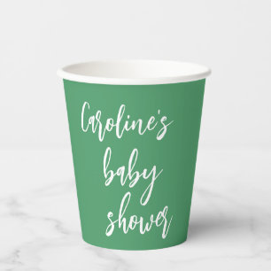 Modern Script Baby Shower Custom Kelly Green Paper Cups