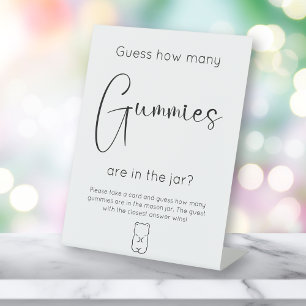 Modern Script Baby Shower Guess How Many Gummies Pedestal Sign