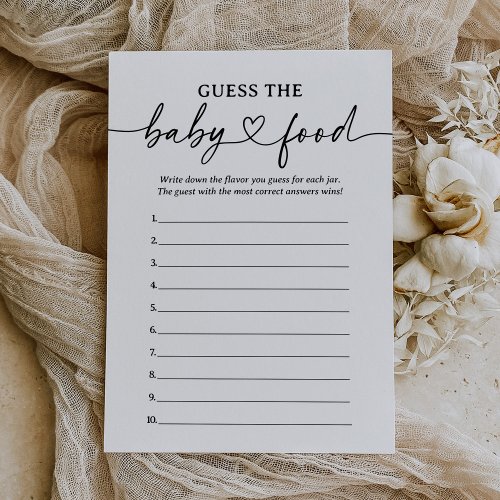 Modern Script Baby Shower Guess The Baby Food Card