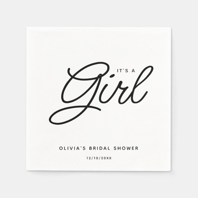 Modern Script Baby Shower It's A Girl Napkins (Front)