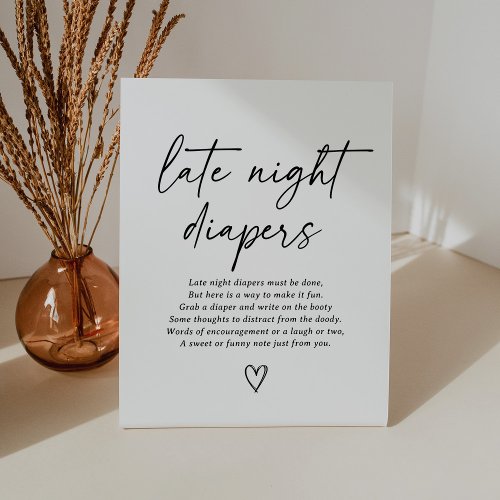 Modern Script Baby Shower Late Night Diapers Sign