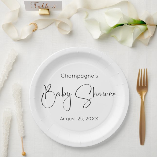 Modern Script Baby Shower Paper Plates (Wedding)