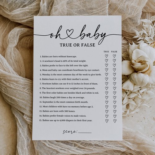 Modern Script Baby Shower True or False Game Invitation