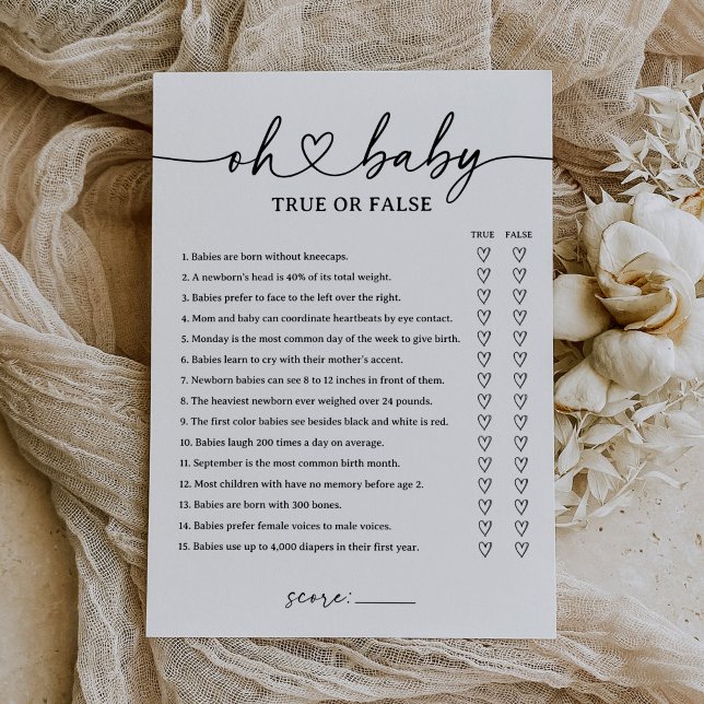Modern Script Baby Shower True or False Game Invitation (Creator Uploaded)