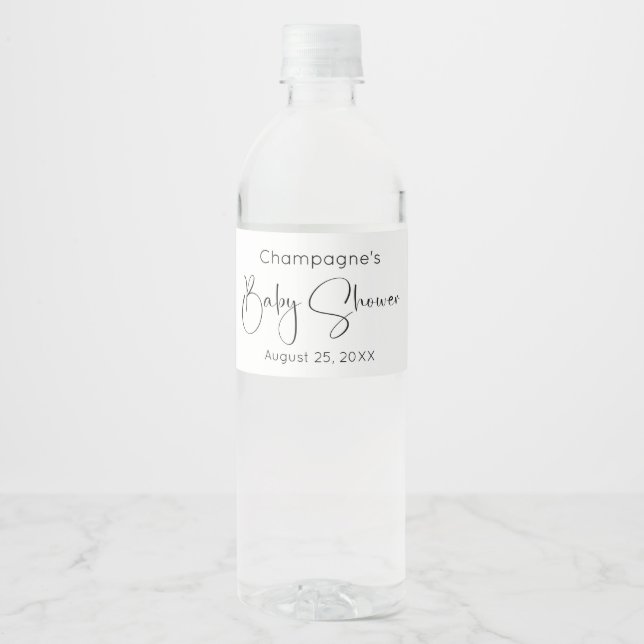 Modern Script Baby Shower Water Bottle Label (Front)