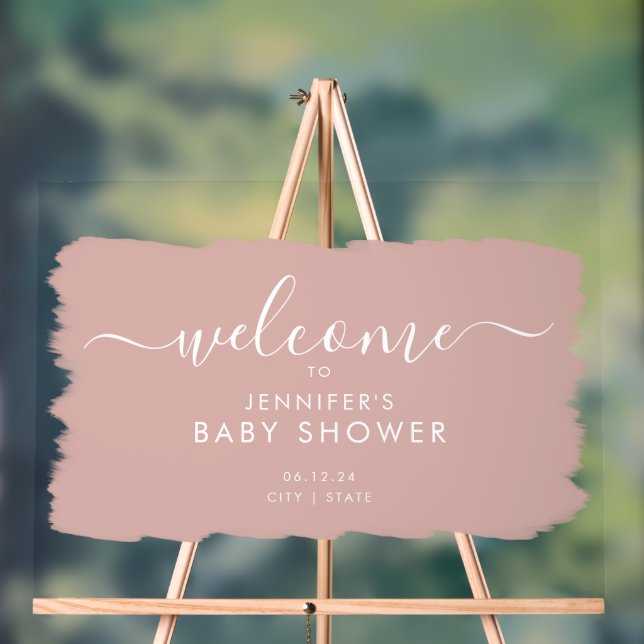 Modern Script Baby Shower Welcome Paint Blush Acrylic Sign (Neutral)