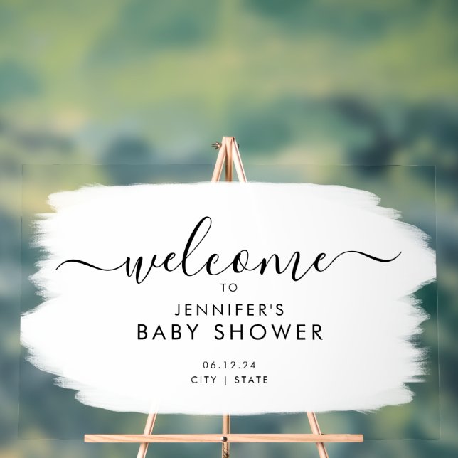 Modern Script Baby Shower Welcome Paint White  Acrylic Sign (Neutral)
