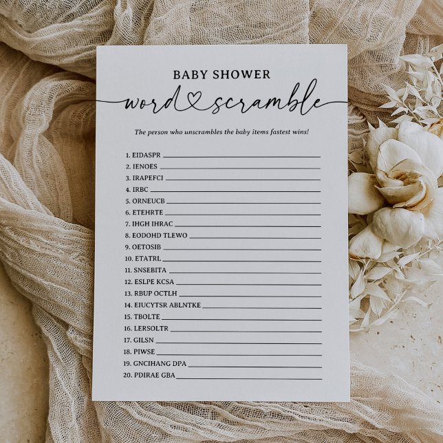 Modern Script Baby Shower Word Scramble Game Invitation (Creator Uploaded)