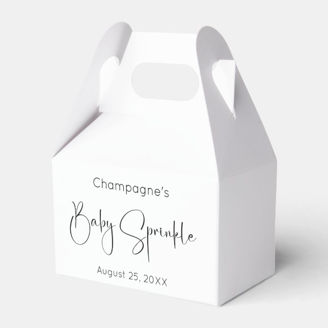Modern Script Baby Sprinkle Favor Boxes (Front Side)