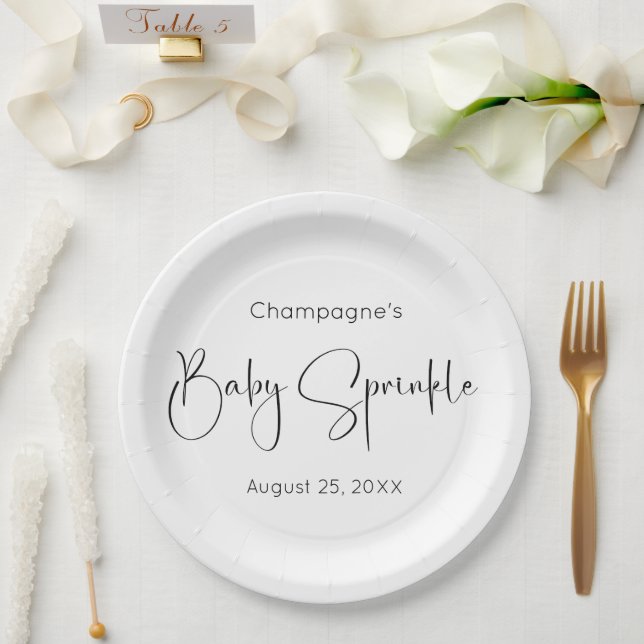 Modern Script Baby Sprinkle Paper Plates (Wedding)
