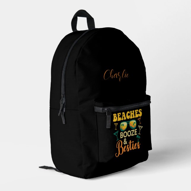 Modern Script Bachelorette Beach Party Swag Printed Backpack (Back Corner Left)