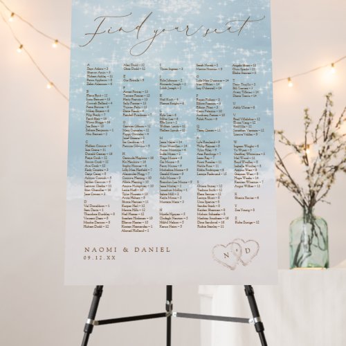 Modern Script Beach Alphabetical Seating Chart Foam Board
