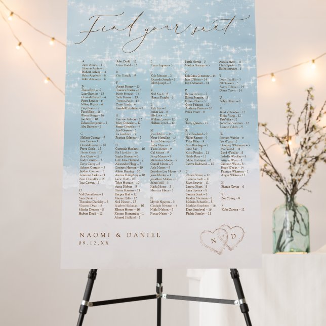 Modern Script Beach Alphabetical Seating Chart Foam Board (In Situ (Stand))