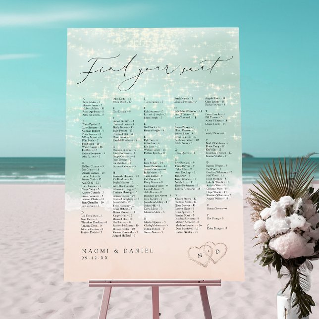Modern Script Beach Alphabetical Seating Chart Foam Board (Modern Script Beach Alphabetical Seating Chart Foam Board)