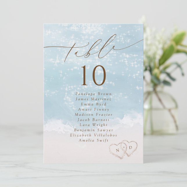 Modern Script Beach Table Number Seating Chart (Standing Front)