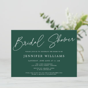 Modern Script Beautiful Dark Green Bridal Shower Invitation