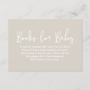Modern Script Beige Baby shower Book Request Enclosure Card